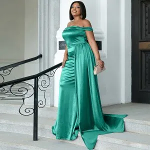 Chic / Beautiful Mint Green Plus Size Evening Dresses 2022 Trumpet / Mermaid Off-The-Shoulder Short