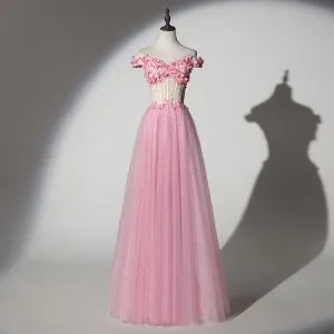 Chic   Beautiful Candy Pink Prom Dresses 2019 A-line   Princess Off-the 