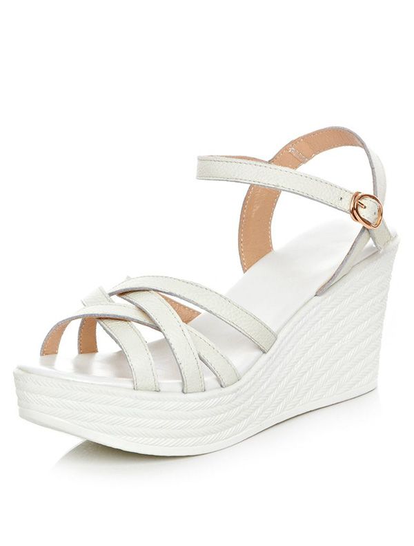 Beautiful White Sandals Wedge Heel 3 