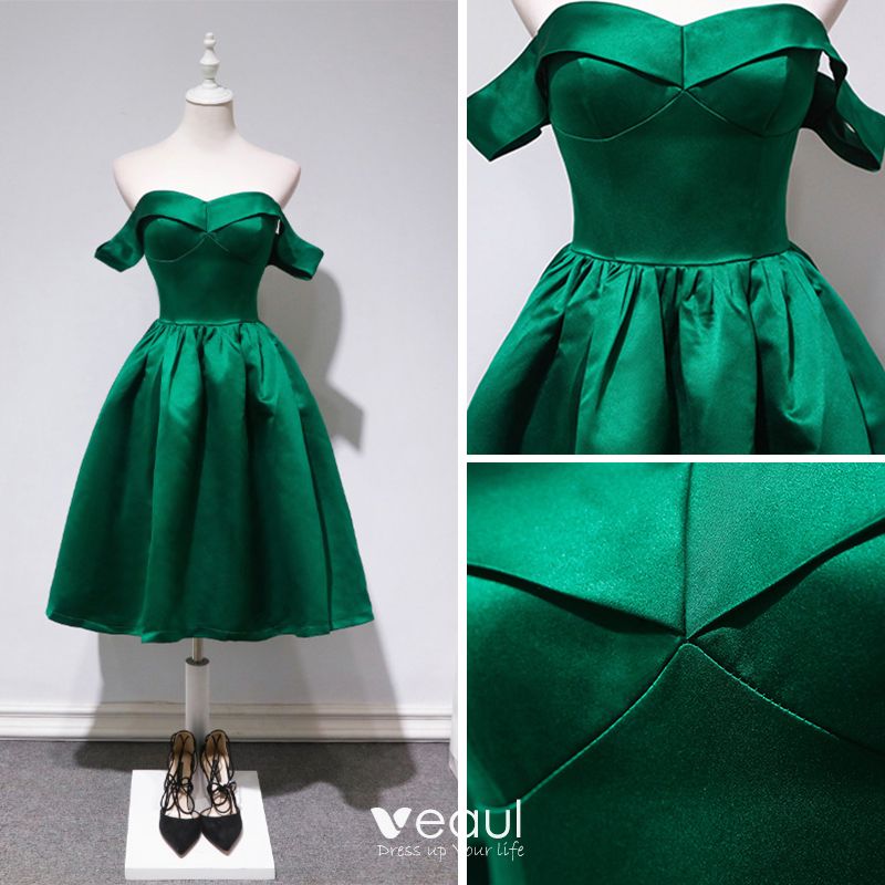 Modest / Simple Dark Green Party Dresses 2018 A-Line / Princess Off-The ...
