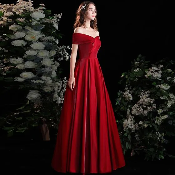 Chic / Beautiful Burgundy Prom Dresses 2021 A-Line / Princess Off-The ...