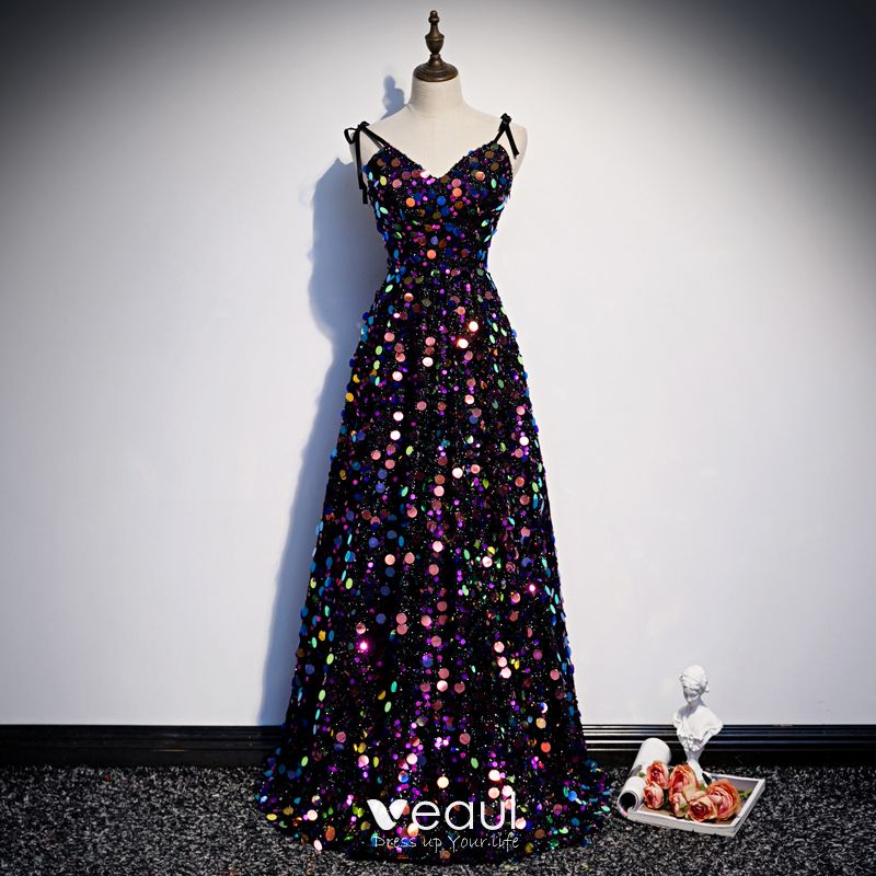 Sparkly Multi-Colors Sequins Evening Dresses 2020 A-Line / Princess ...