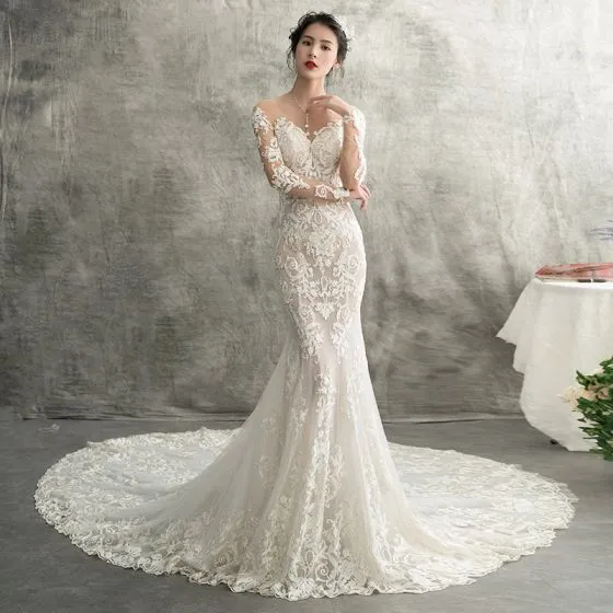 wedding dress mermaid lace long sleeve