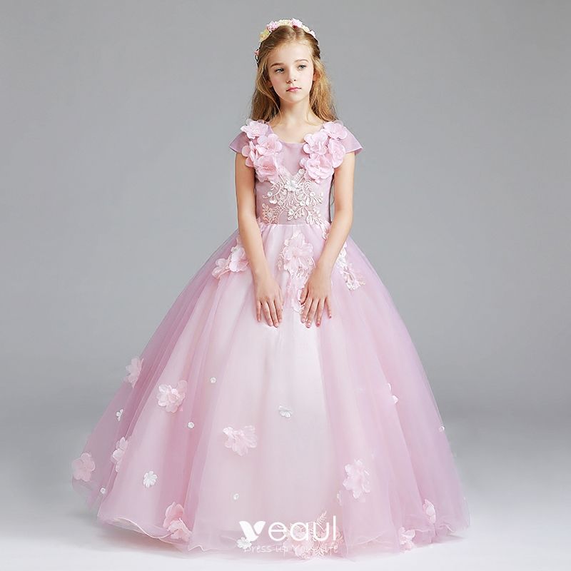 Chic / Beautiful Candy Pink Flower Girl Dresses 2017 Ball Gown Scoop ...