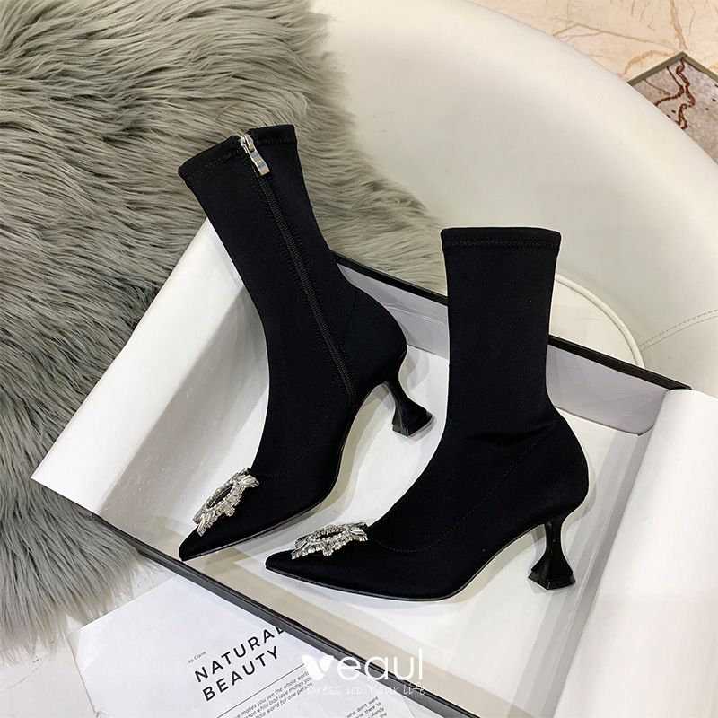 Chic / Beautiful Black Casual Womens Boots 2020 Rhinestone 5 cm ...