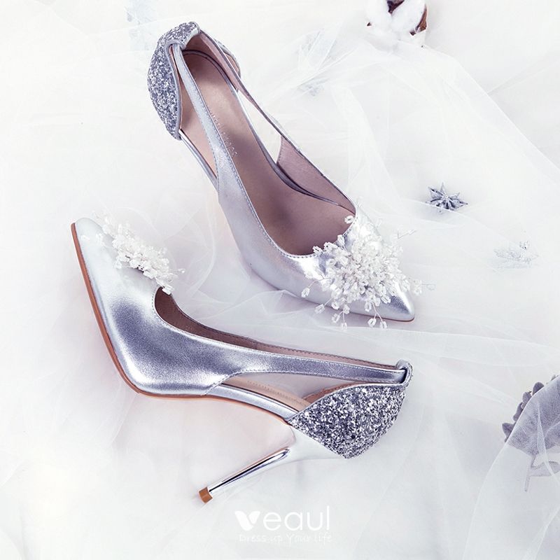 silver high heels for wedding