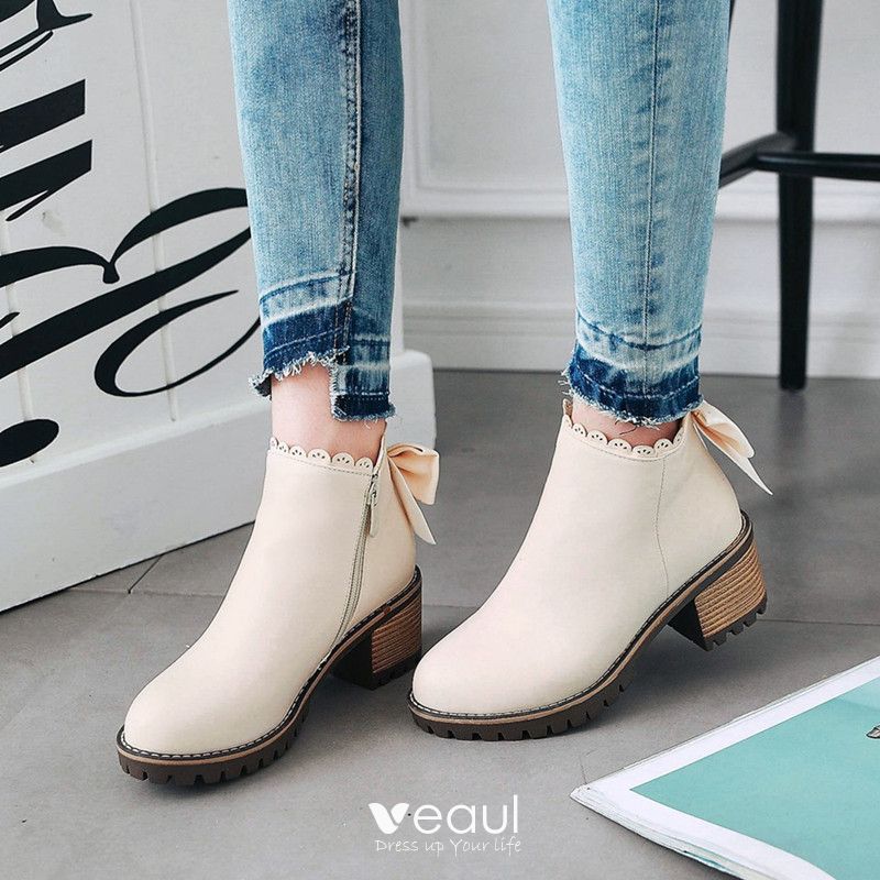 Fashion Chic / Beautiful Beige Dating Street Wear Ankle Womens Boots ...