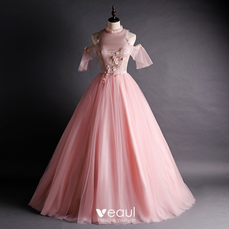 Vintage / Retro Pearl Pink Prom Dresses 2020 Ball Gown See-through High ...
