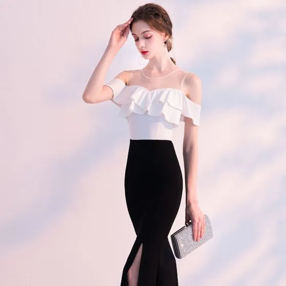 Modern / Fashion Black Ivory See-through Evening Dresses 2018 Trumpet ...