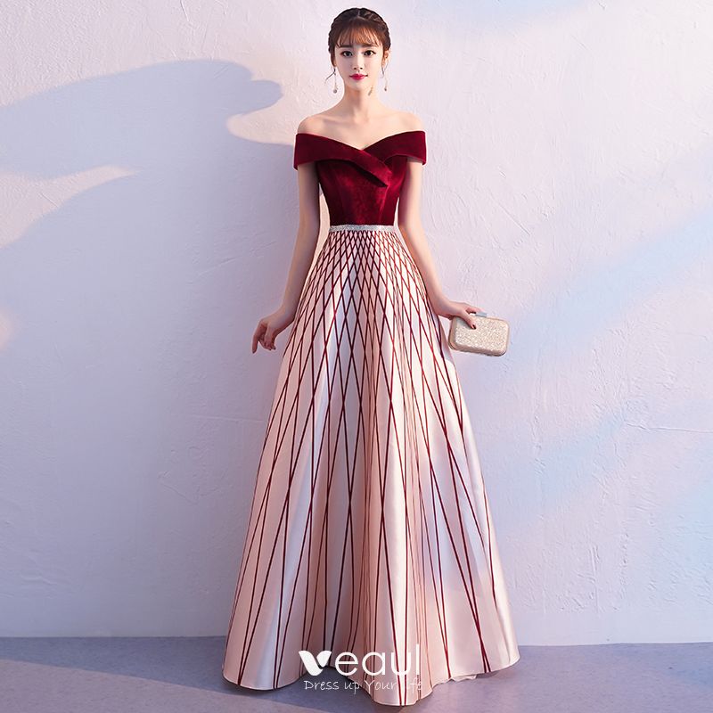 / Beautiful Evening Dresses 2019 A-Line / Off-The-Shoulder Suede Short Sleeve Backless