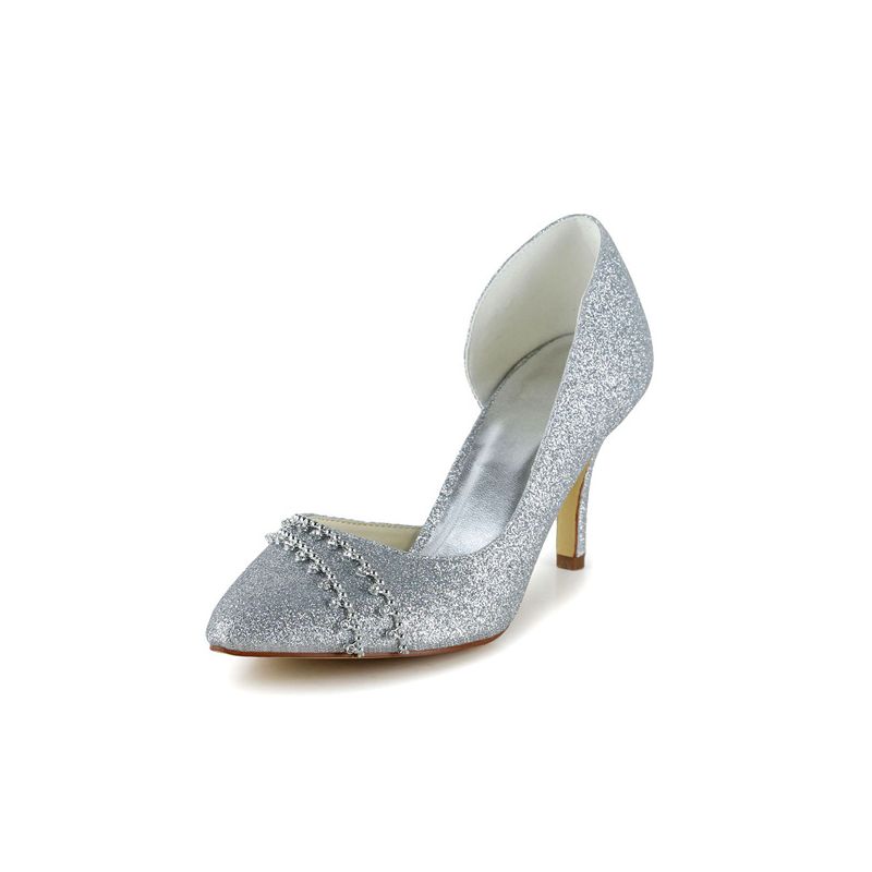 silver evening shoes with rhinestones