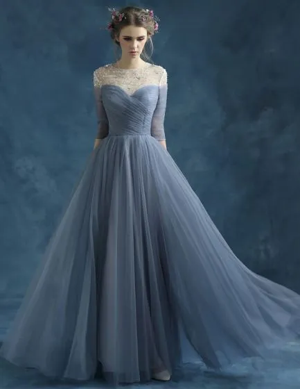 blue chiffon wedding dress