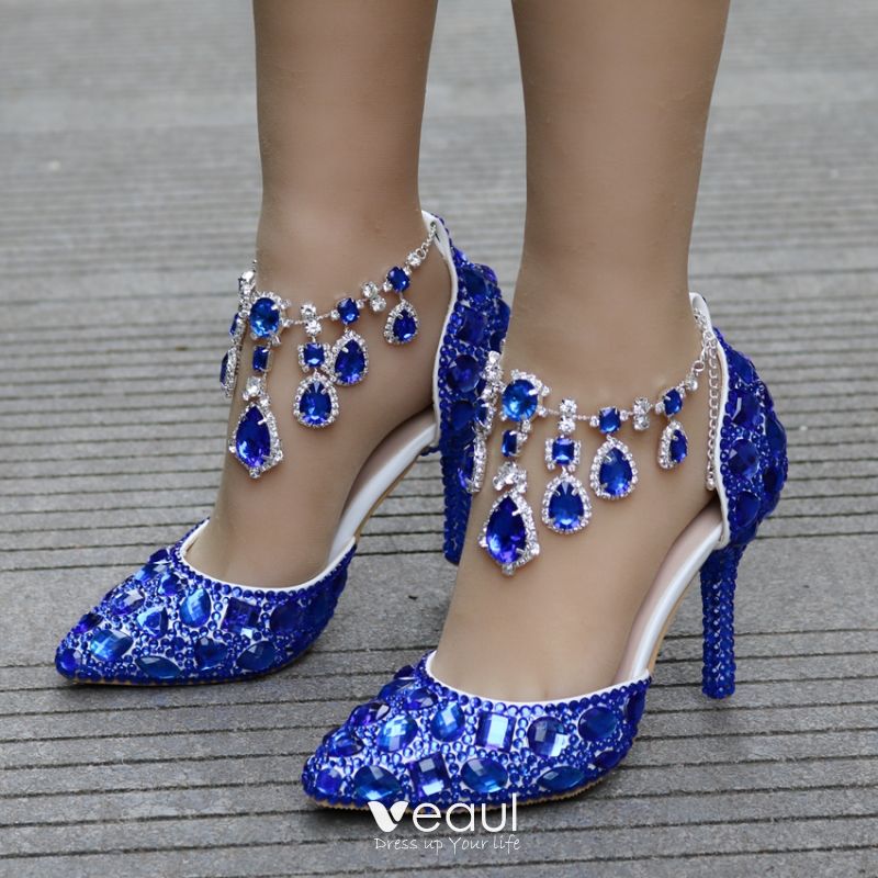 royal blue pumps with ankle strap