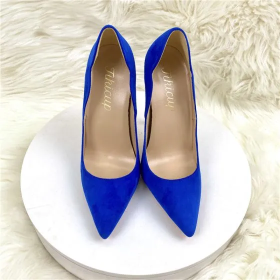Chic / Beautiful OL Suede Royal Blue Pumps 2022 12 cm Stiletto Heels ...