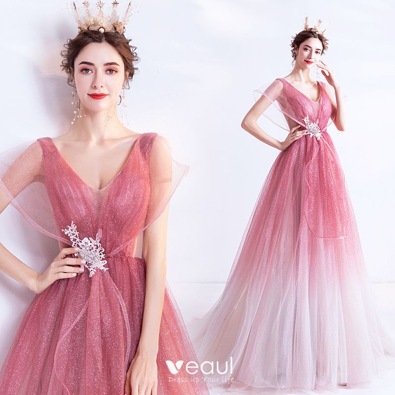 Fashion Candy Pink Gradient-Color Evening Dresses 2020 A-Line ...