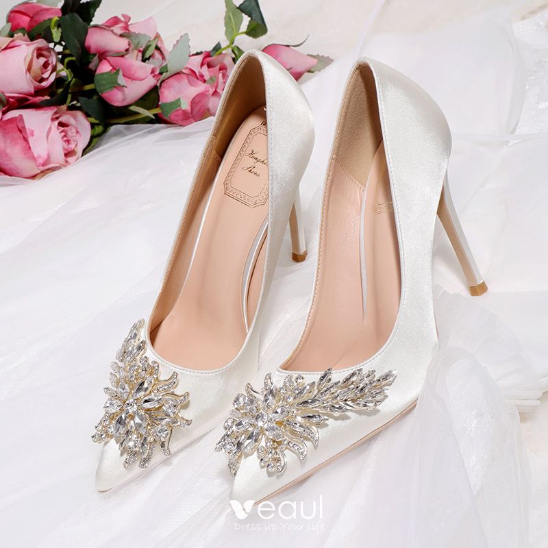 Charming Ivory Wedding Shoes 2020 Crystal Rhinestone 10 cm Stiletto ...