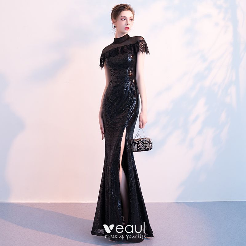 long black sequin dress with split