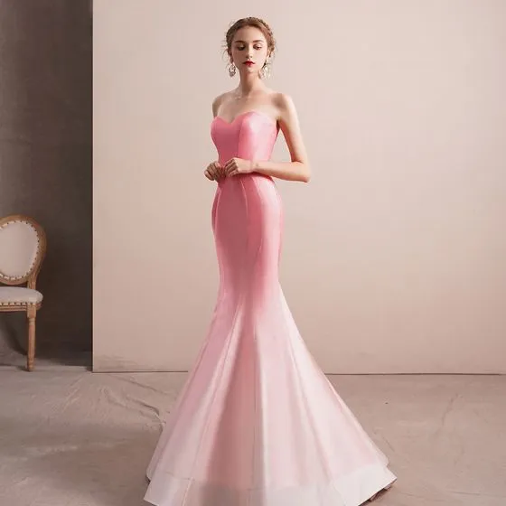 pink satin evening gown