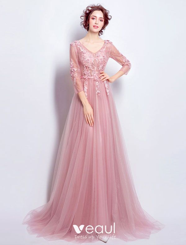long pink tulle dress