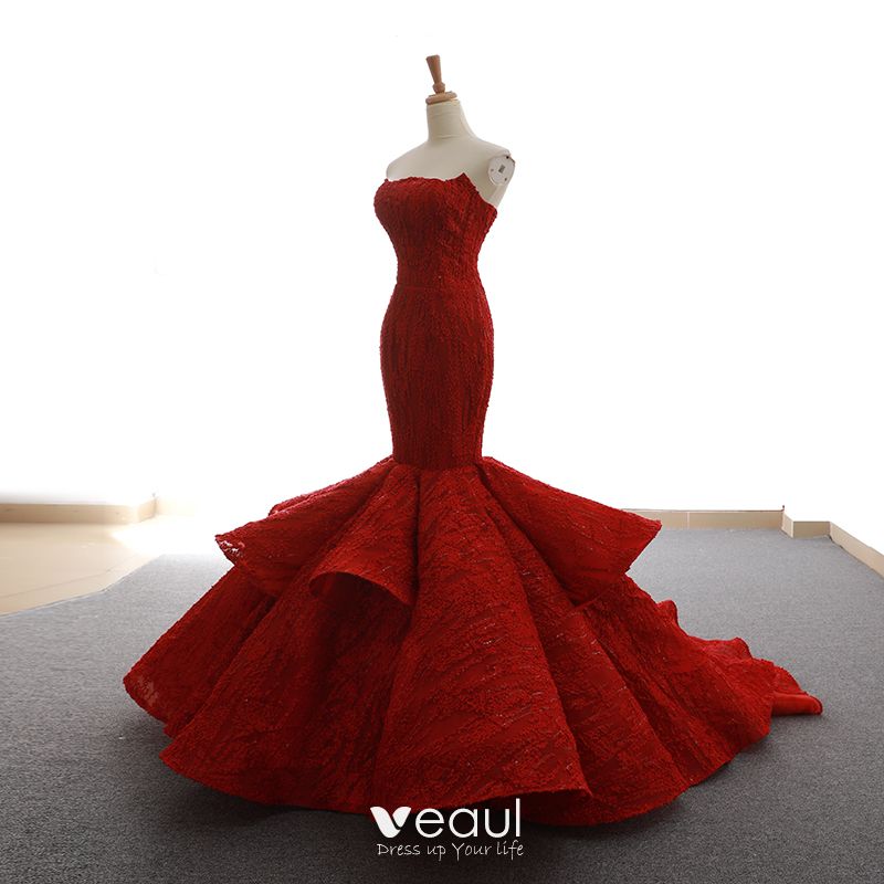 Luxury / Gorgeous Burgundy Red Carpet Evening Dresses 2023 Trumpet ...