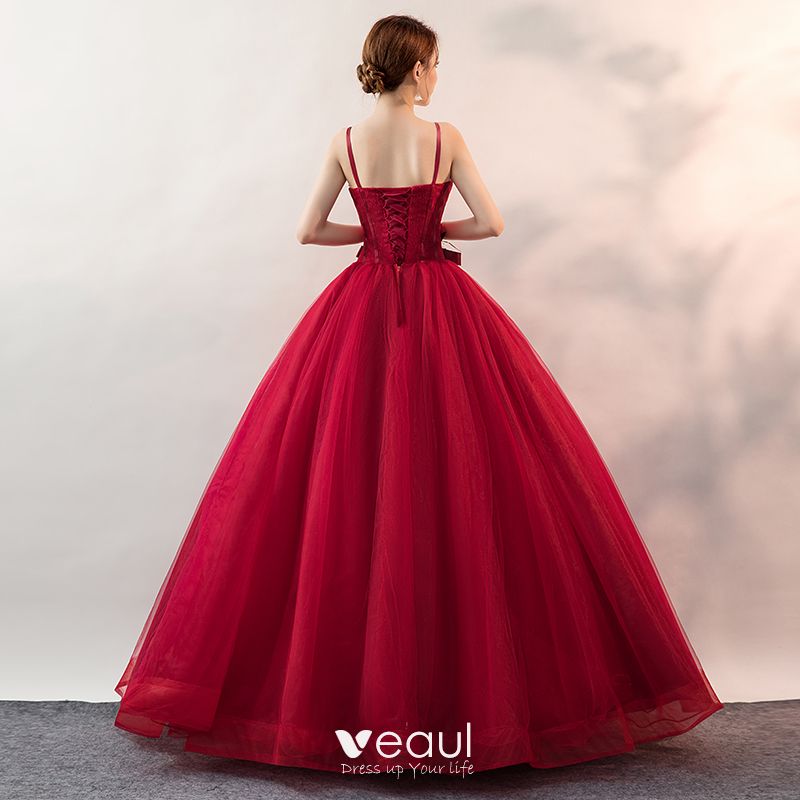 burgundy prom ball gown