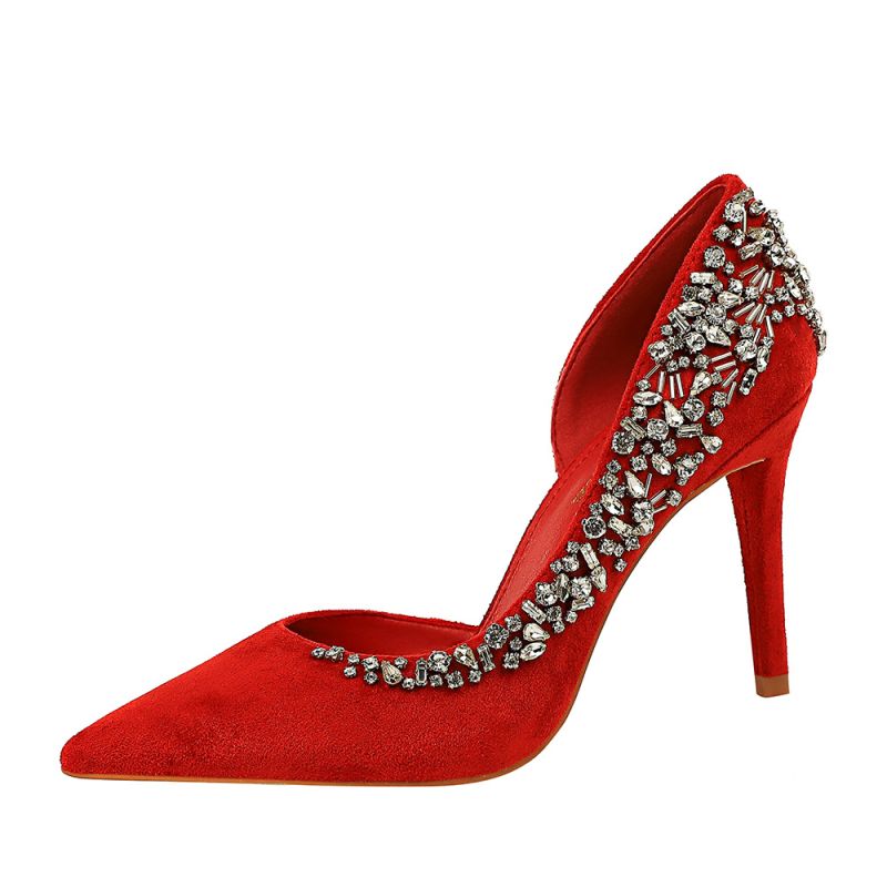 Sexy Red Evening Party Rhinestone Suede Open Side Womens Shoes 2021 9 ...