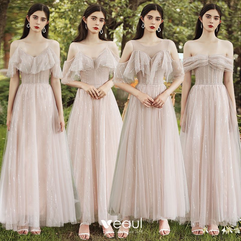 Affordable Blushing Pink Bridesmaid Dresses 2020 A-Line / Princess ...