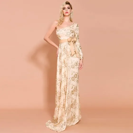 one sleeve gold dress