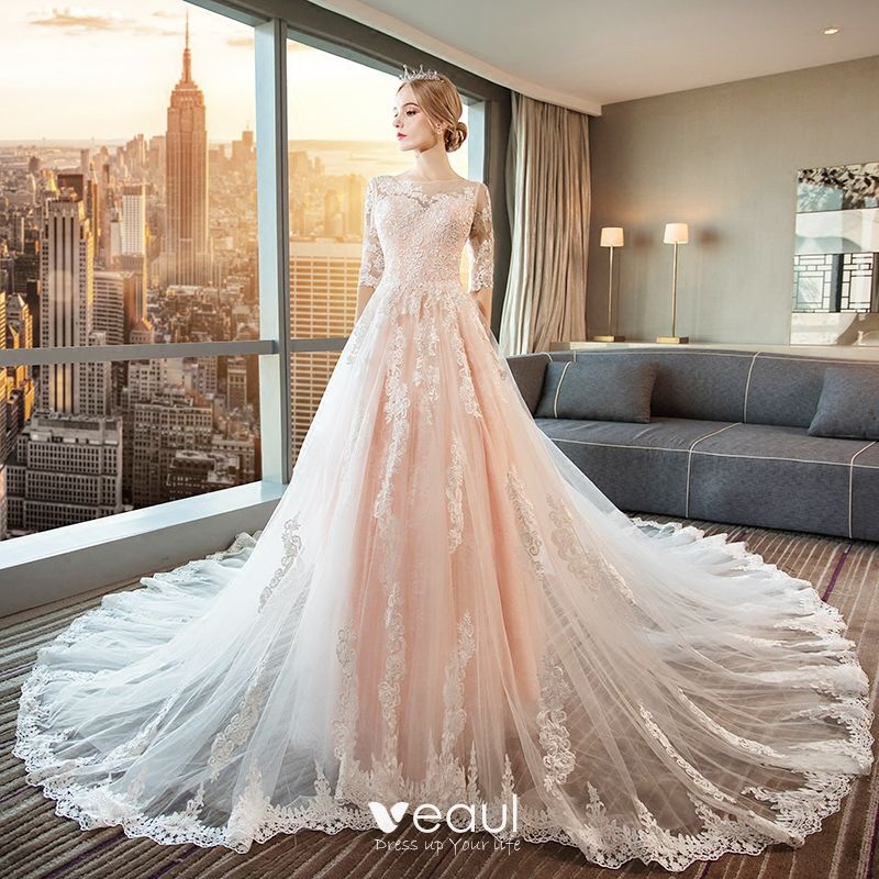 Fashion Pearl Pink Wedding Dresses 2018 ...