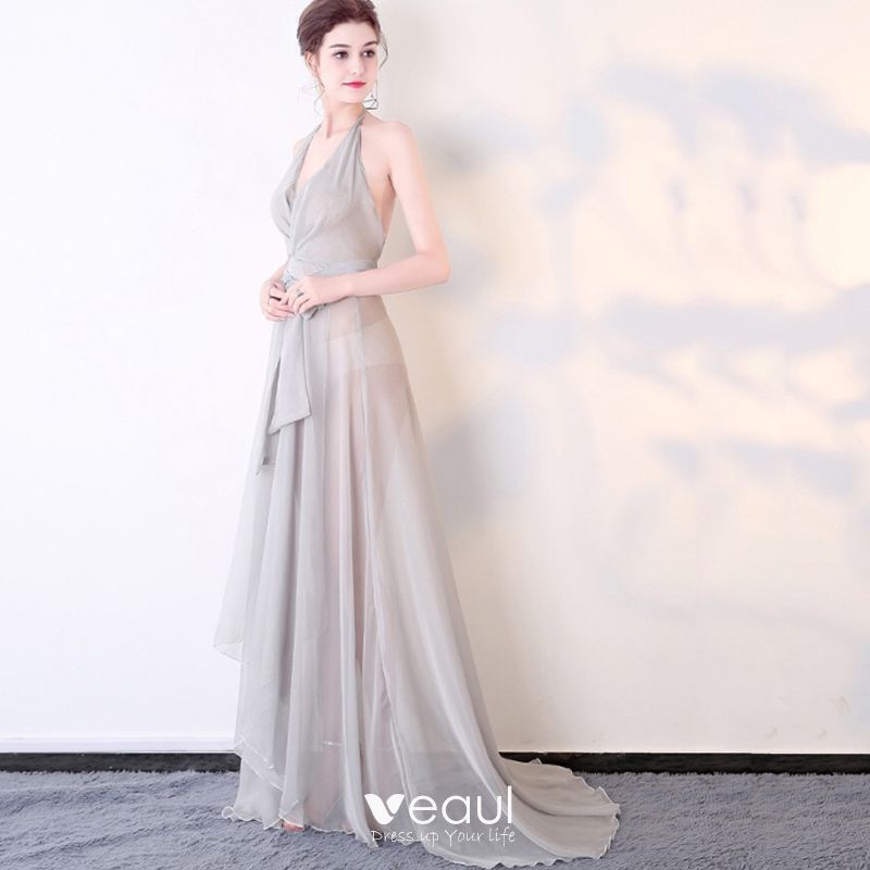 Chic Beautiful Silver Evening Dresses 2017 A Line Princess Beautiful Silver Evening Dresses 2017 A