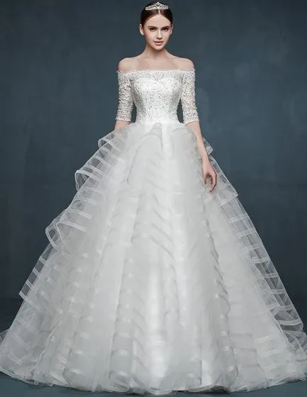 boat neck wedding dress long sleeve