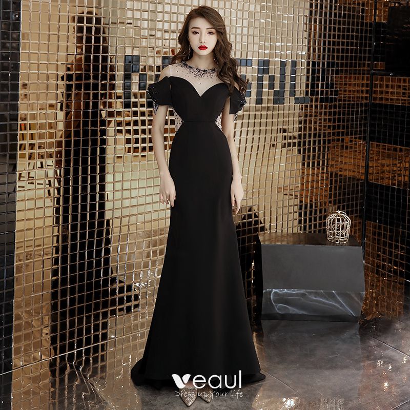 Elegant Black Evening Dresses 2019 Trumpet / Mermaid Scoop Neck Beading ...