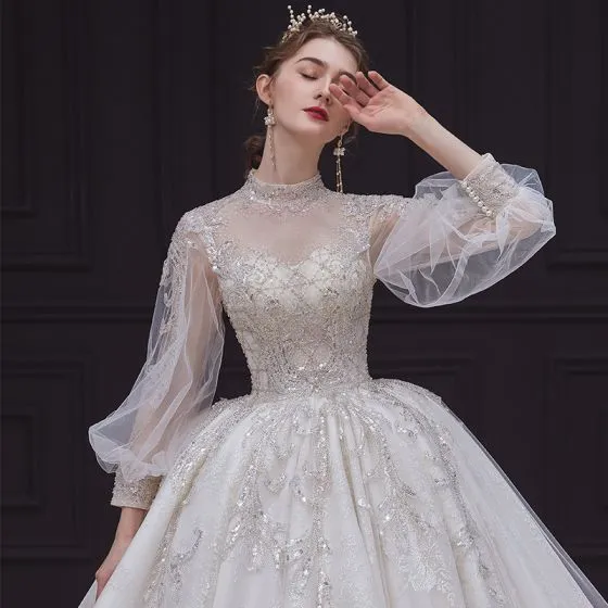 Victorian Style Ivory See-through Bridal Wedding Dresses 2020 Ball Gown