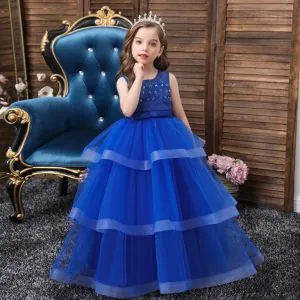 Chic Beautiful Sky Blue Birthday Flower Girl Dresses 2020 Ball Gown V-Neck  Sleeveless