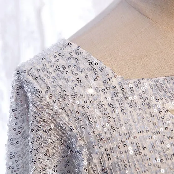 Sparkly Sequins White Prom Dresses 2021 A-Line / Princess Square ...