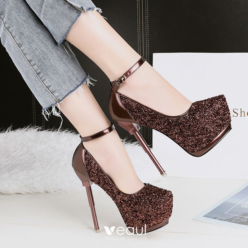 Sparkly Red 2018 14 cm High Heels Evening Party Ankle Strap Beading ...