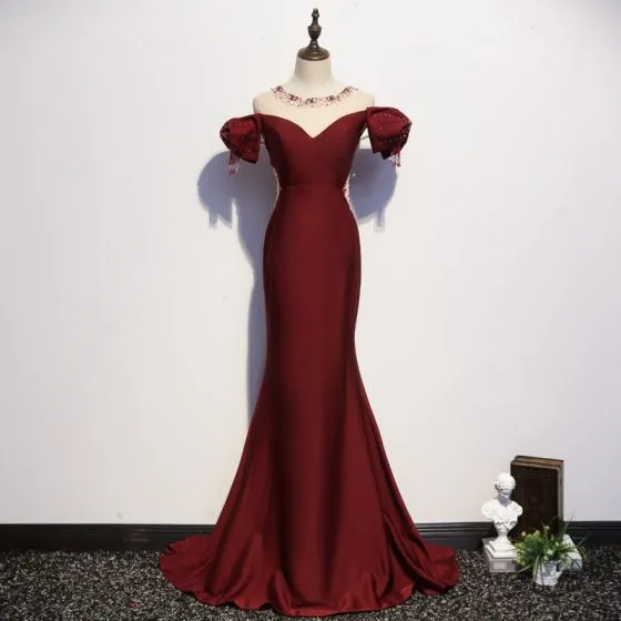 Chic / Beautiful Burgundy Evening Dresses 2020 Trumpet / Mermaid Scoop ...
