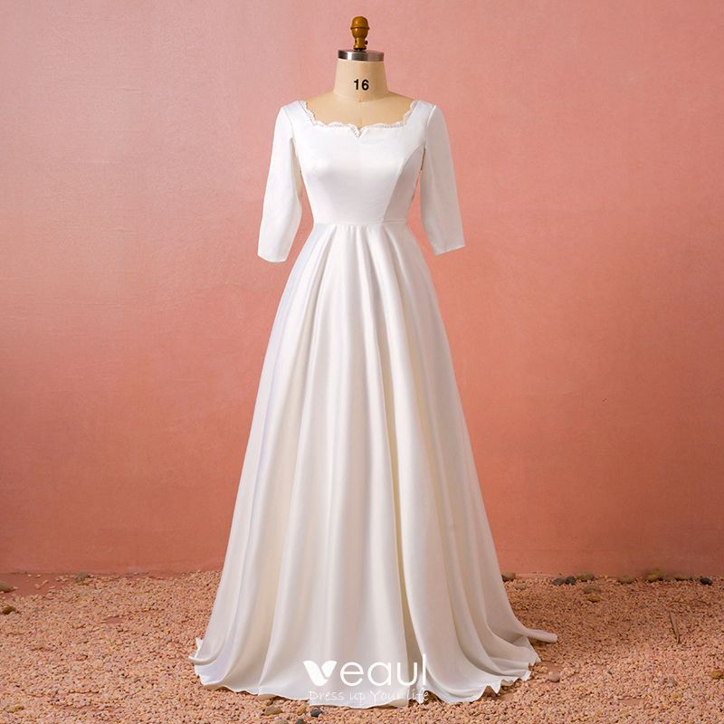 simple long sleeve wedding dresses plus size