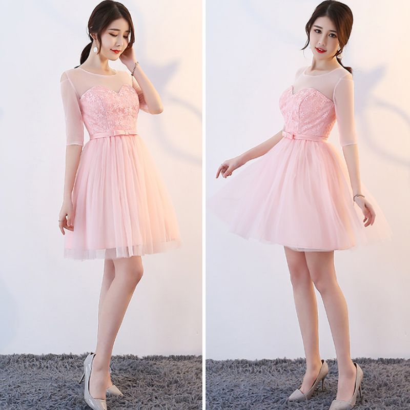 Affordable Pearl Pink Bridesmaid Dresses 2018 A-Line / Princess Bow ...