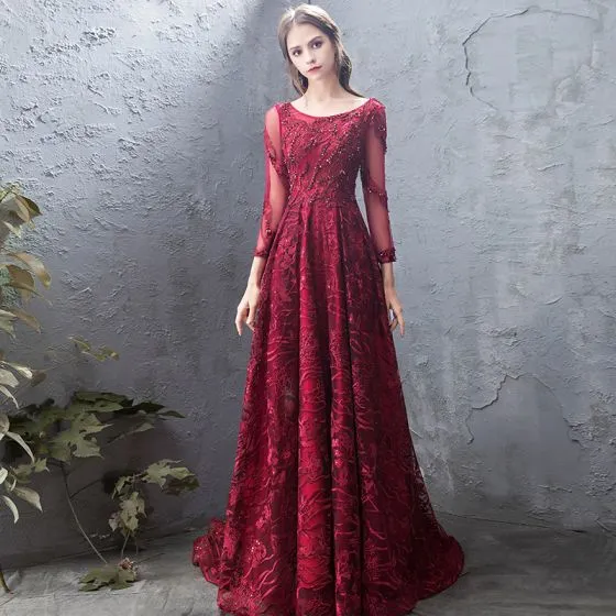 lace and beads burgundy dress