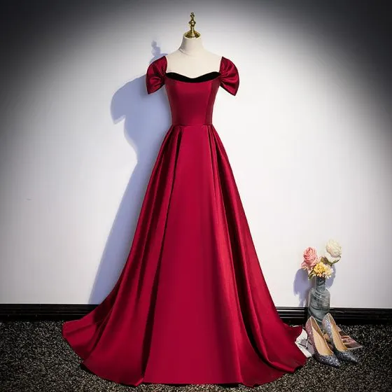 Elegant Burgundy Satin Prom Dresses A-Line / Princess 2023 Strapless ...