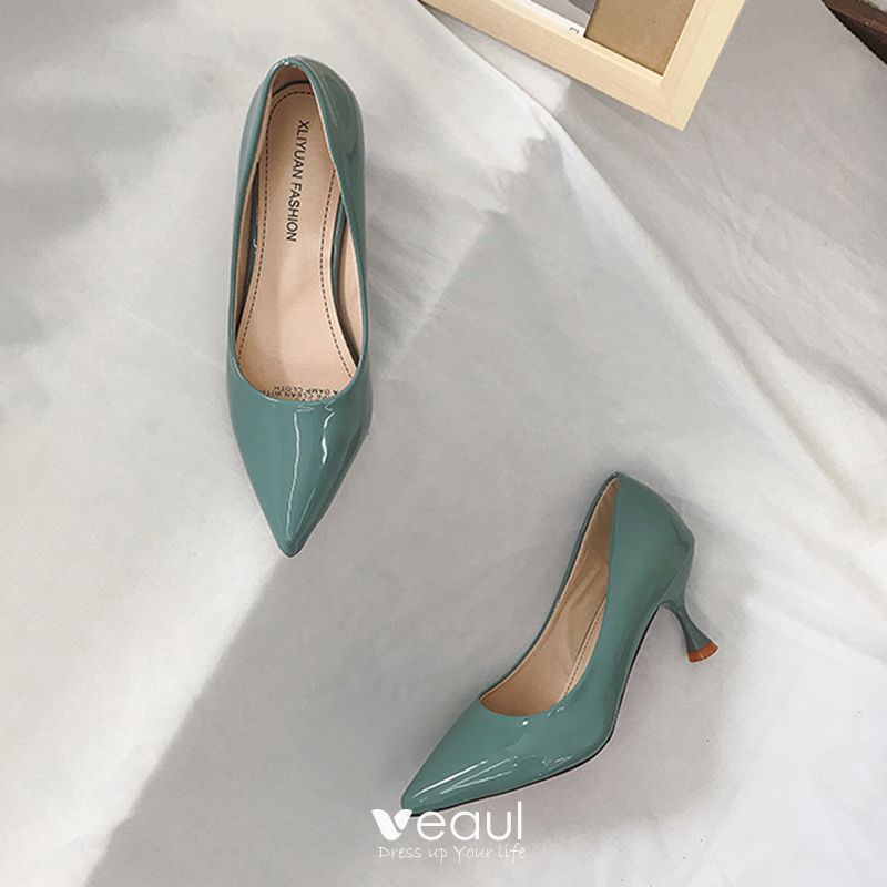 Modest / Simple Pool Blue Office Pumps 2018 6 cm Stiletto Heels Pointed ...