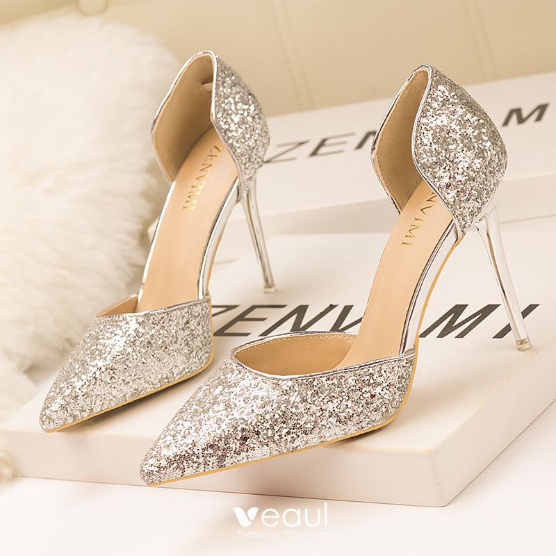 Charming Silver Evening Party Sequins Womens Shoes 2020 10 cm Stiletto ...