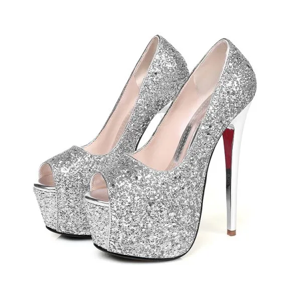 sparkly peep toe heels