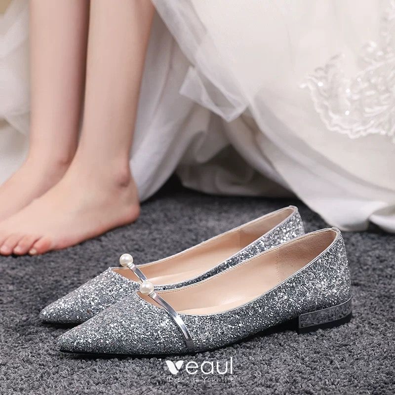 silver sparkly flats