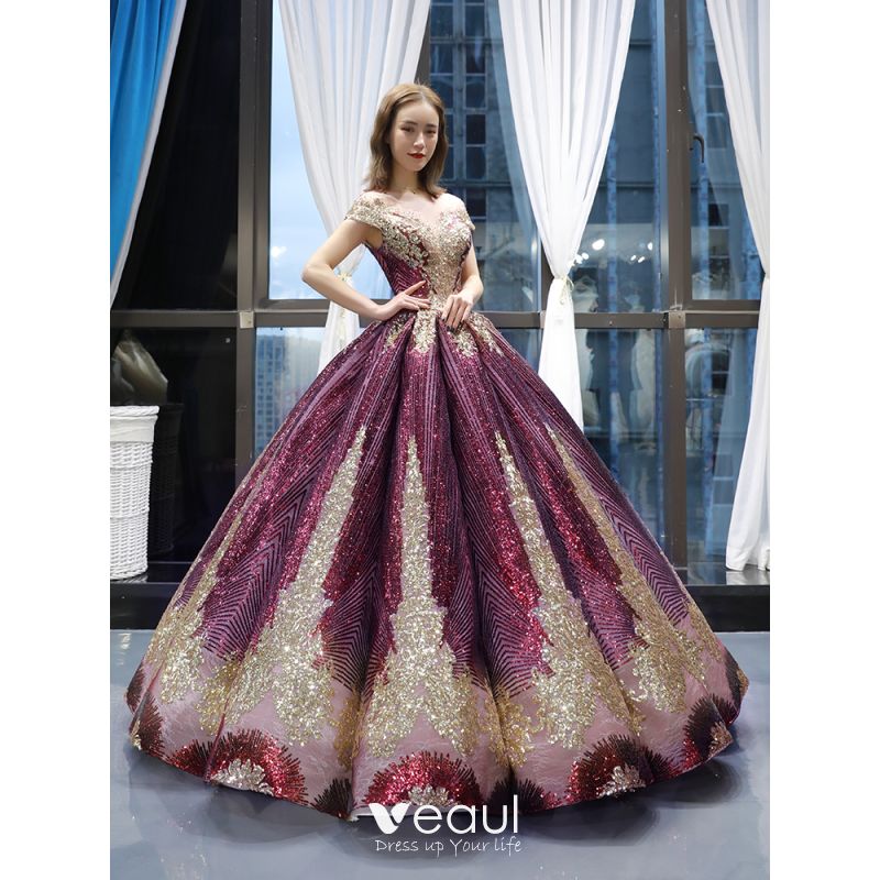Sparkly Grape Dancing Prom Dresses 2020 Ball Gown See-through Square ...