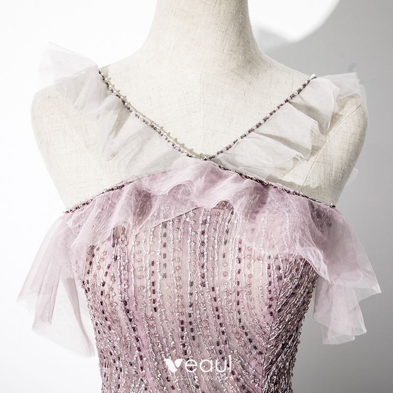 Chic / Beautiful Blushing Pink Evening Dresses 2020 A-Line / Princess V ...
