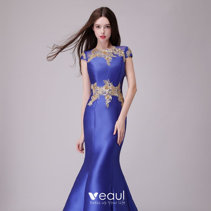 Classic Royal Blue Evening Dresses 2018 Trumpet / Mermaid Lace ...