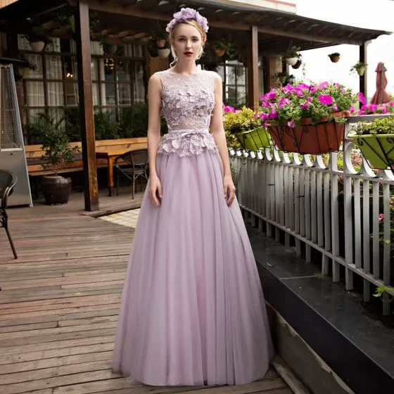 Purple Ruffle Long Prom Dresses 2018