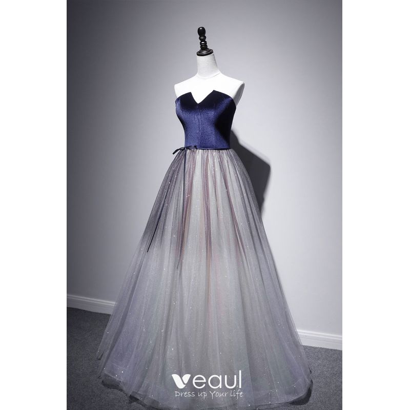 Elegant Royal Blue Suede Evening Dresses 2020 A-Line / Princess ...